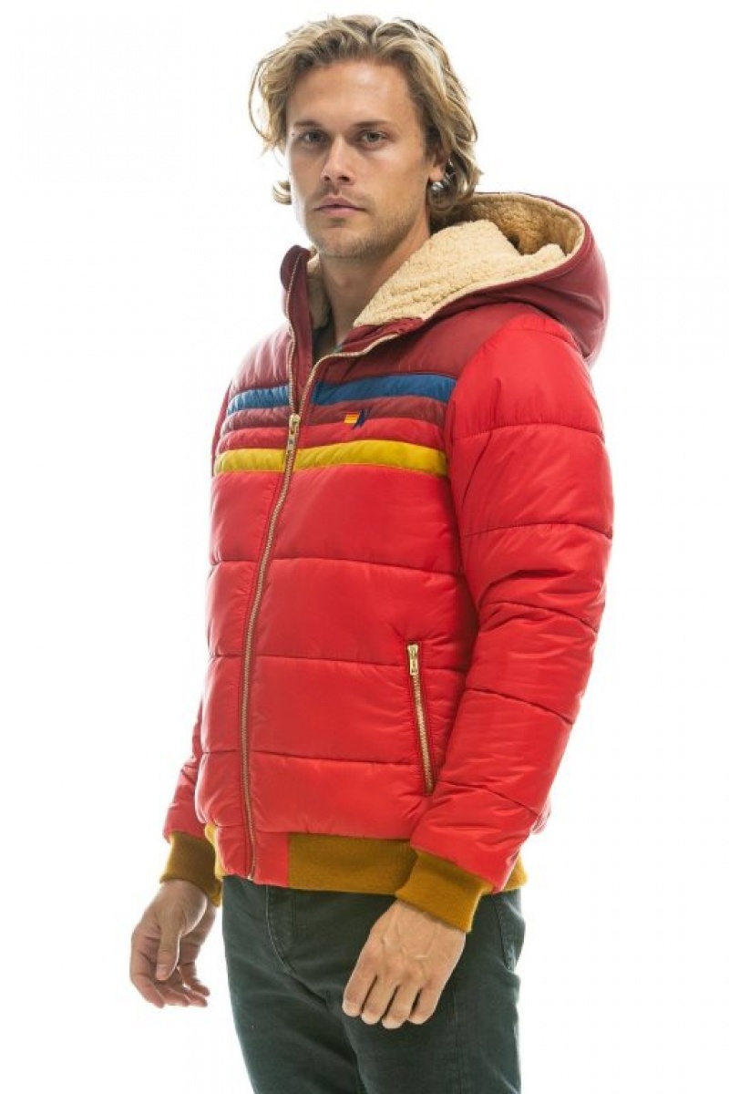 Chaquetas Aviator Nation Trekker 2 Hooded Puffer Hombre Pink | 64RJGEPSK