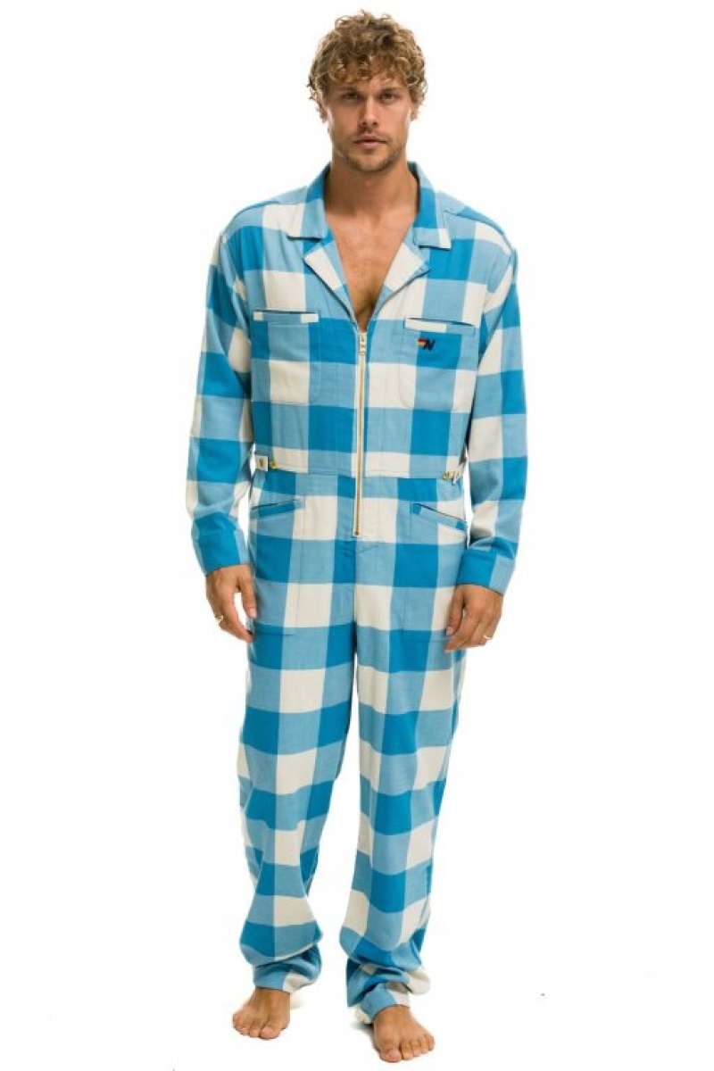 Flight Suit Aviator Nation Plaid Mujer Blue | 08TGZYPVL