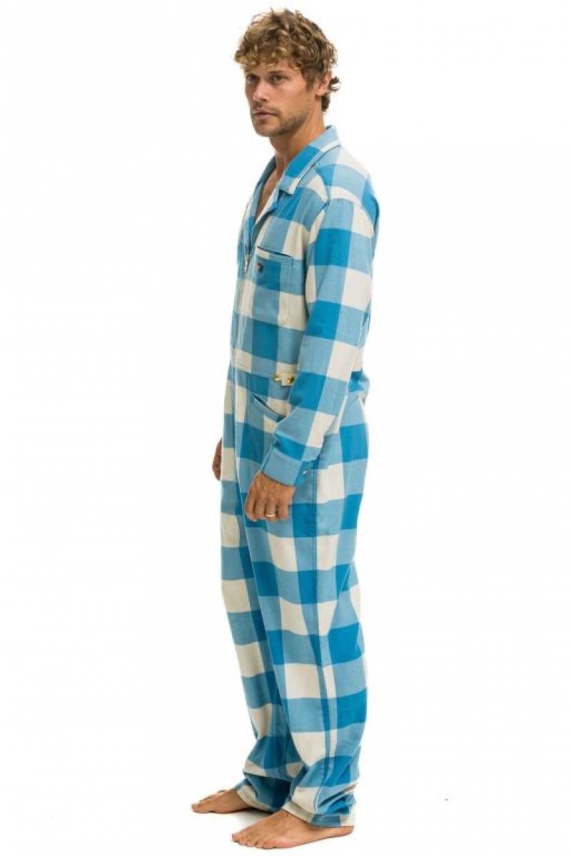 Flight Suit Aviator Nation Plaid Mujer Blue | 08TGZYPVL