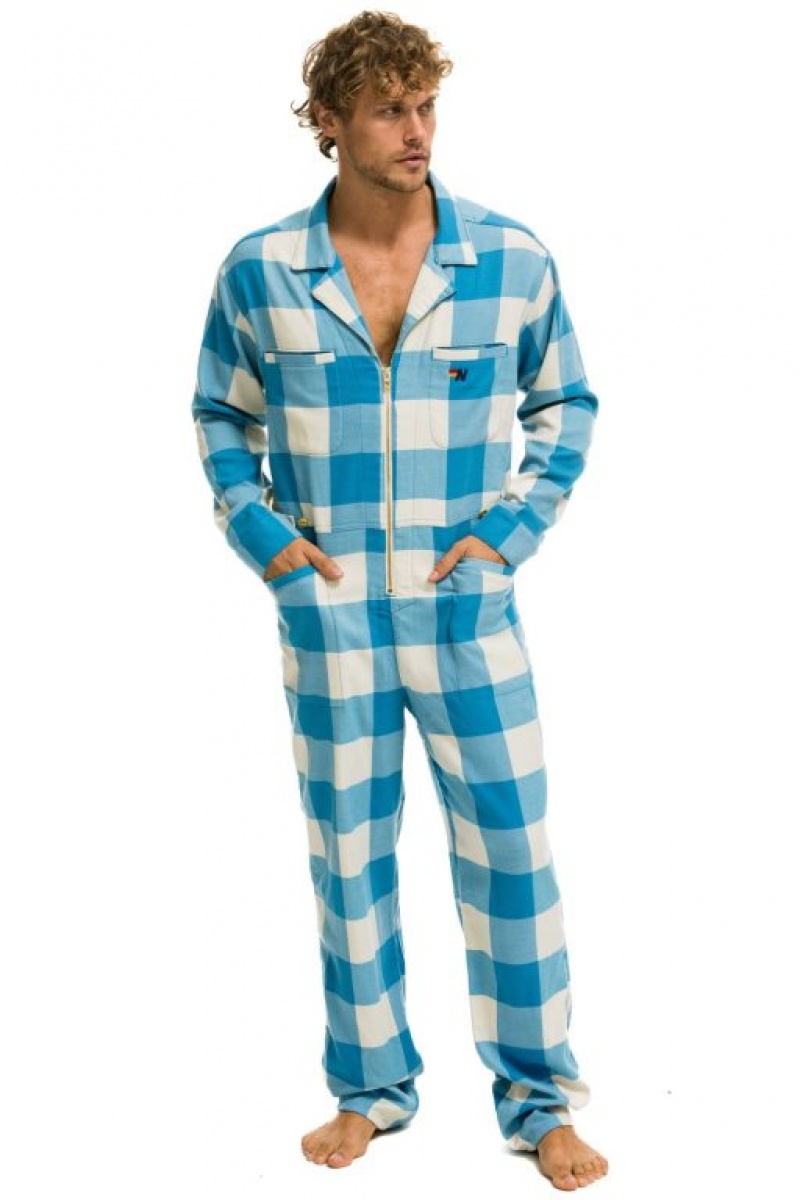 Flight Suit Aviator Nation Plaid Mujer Blue | 08TGZYPVL