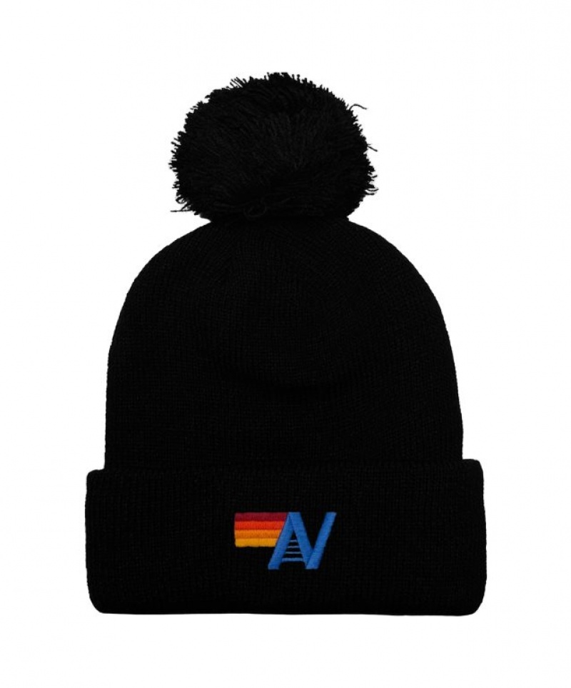 Gorro Aviator Nation Logo Pom Rib Hombre Black | 83YHNPIKE