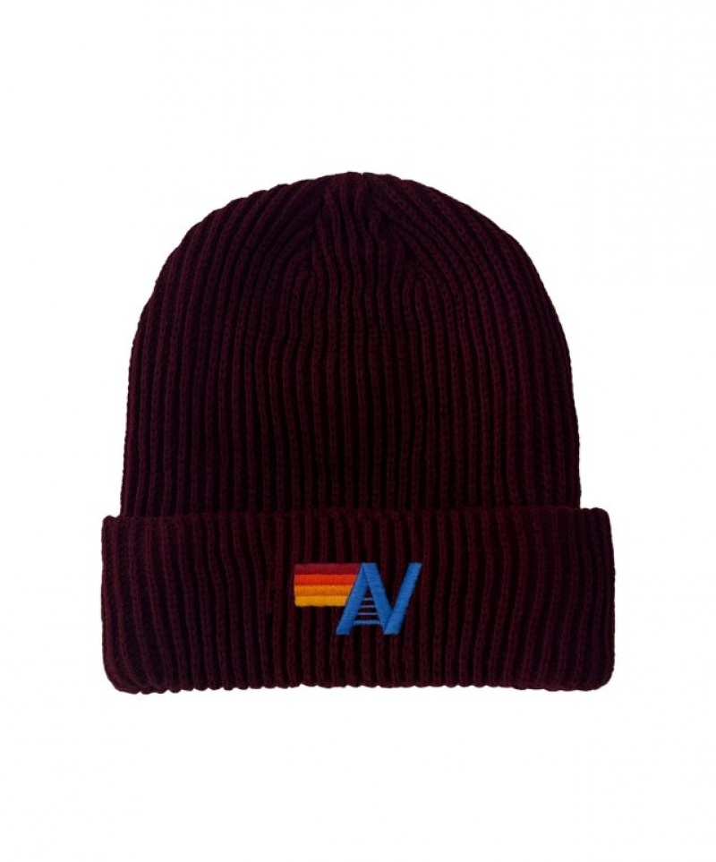 Gorro Aviator Nation Logo Rib Hombre Burgundy | 83TRDWLOF