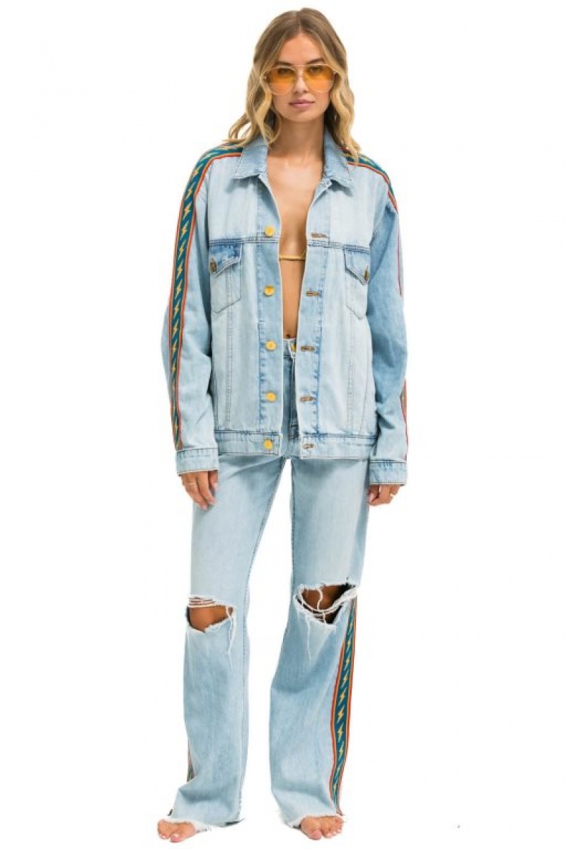 Jeans Aviator Nation Bolt Stripe Hi Rise Wide-leg Gypsy Mujer Super Light | 41ZGUVYQW