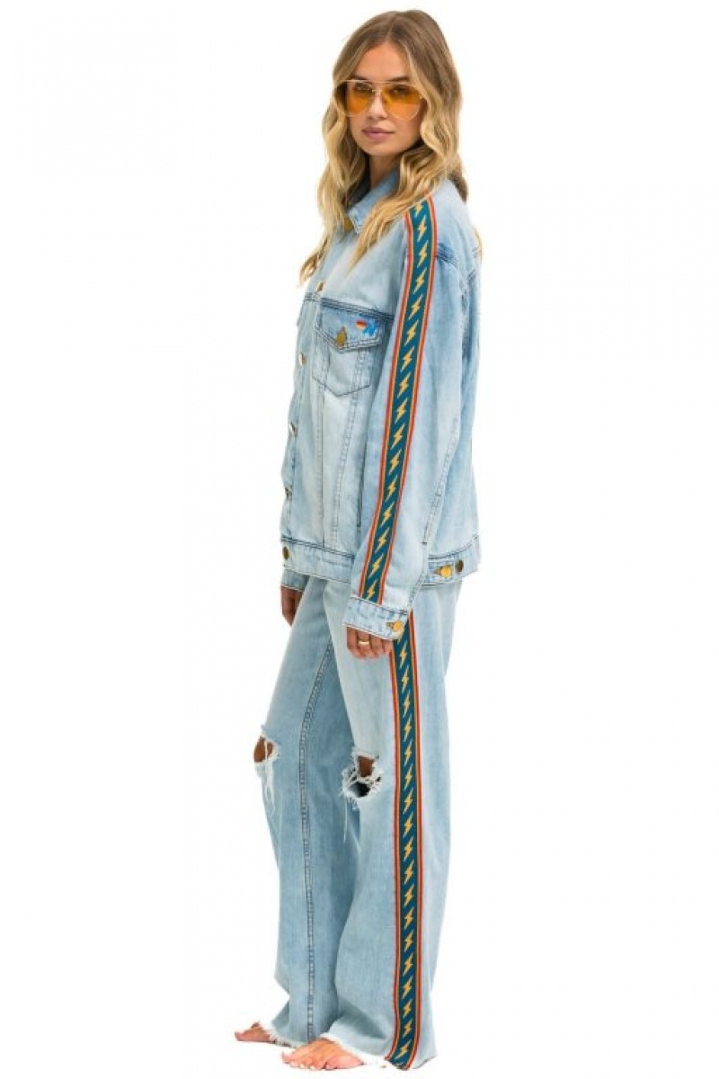 Jeans Aviator Nation Bolt Stripe Hi Rise Wide-leg Gypsy Mujer Super Light | 41ZGUVYQW