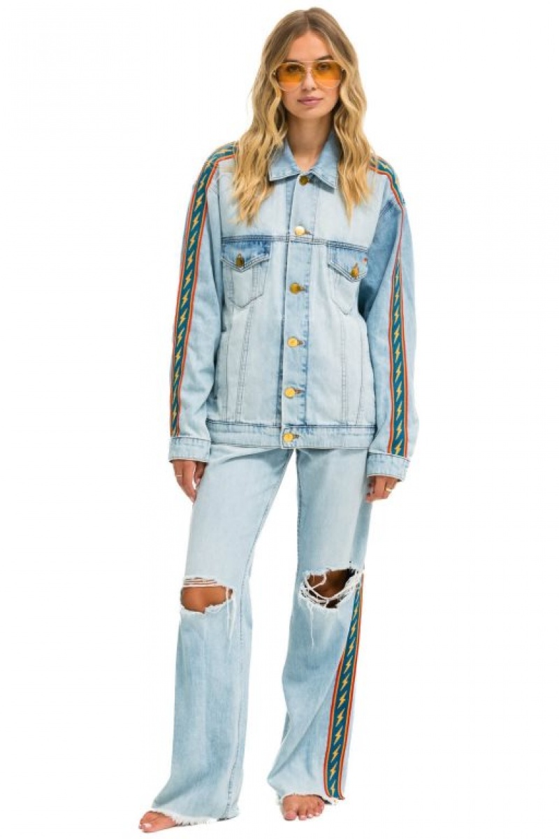 Jeans Aviator Nation Bolt Stripe Hi Rise Wide-leg Gypsy Mujer Super Light | 41ZGUVYQW