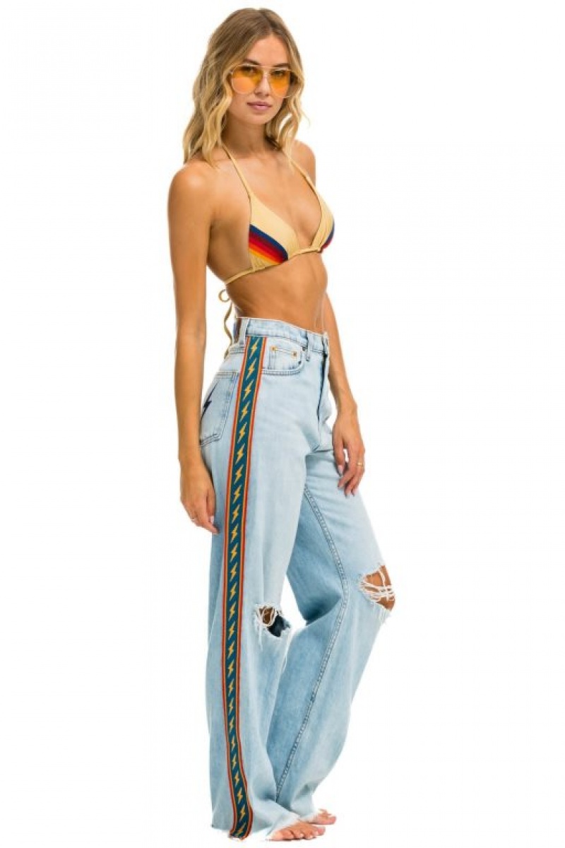 Jeans Aviator Nation Bolt Stripe Hi Rise Wide-leg Gypsy Mujer Super Light | 41ZGUVYQW