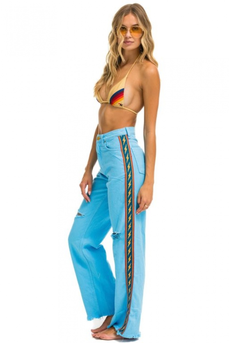 Jeans Aviator Nation Bolt Stripe Hi Rise Wide-leg Gypsy Mujer Blue | 42BEGAKOD