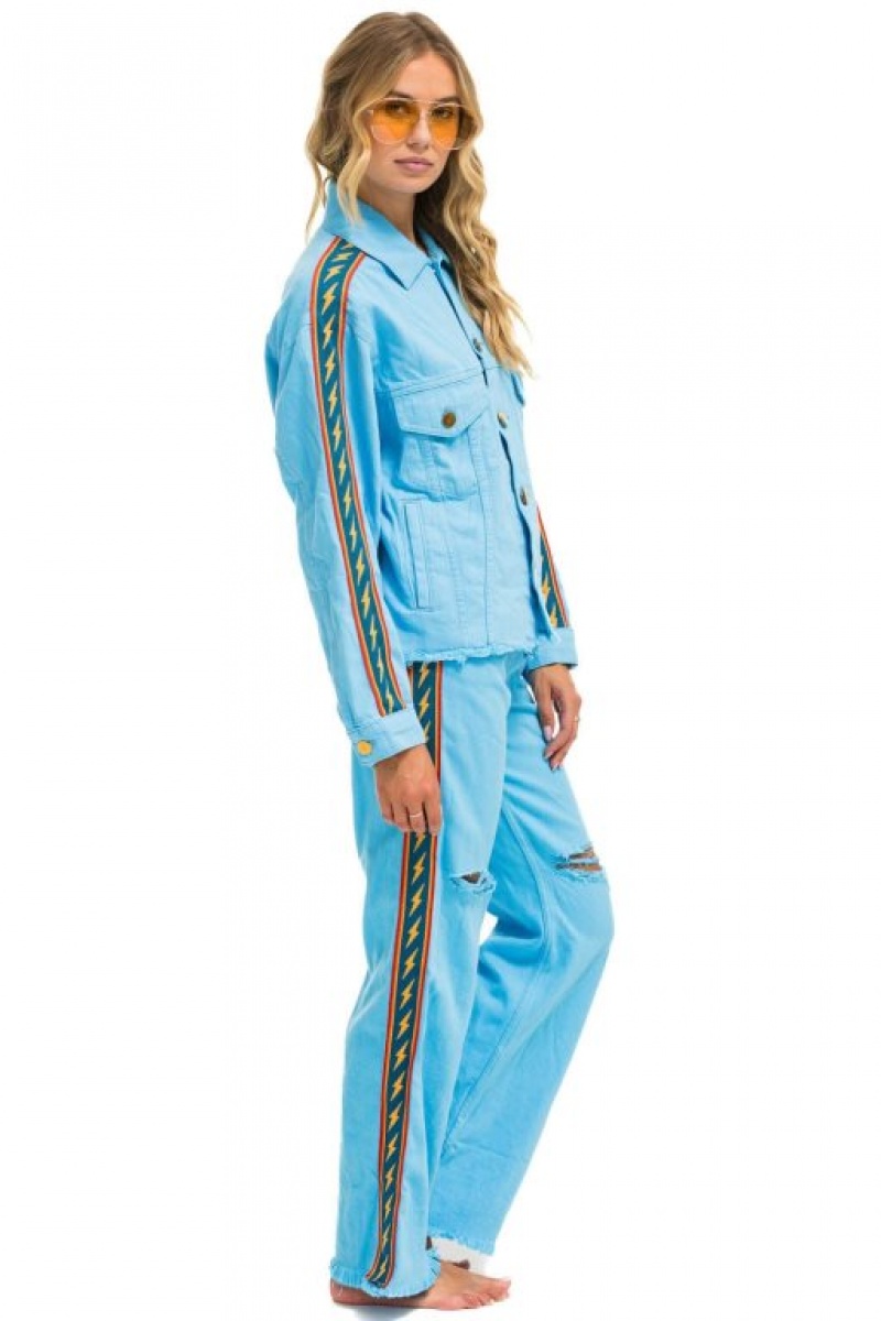 Jeans Aviator Nation Bolt Stripe Hi Rise Wide-leg Gypsy Mujer Blue | 42BEGAKOD