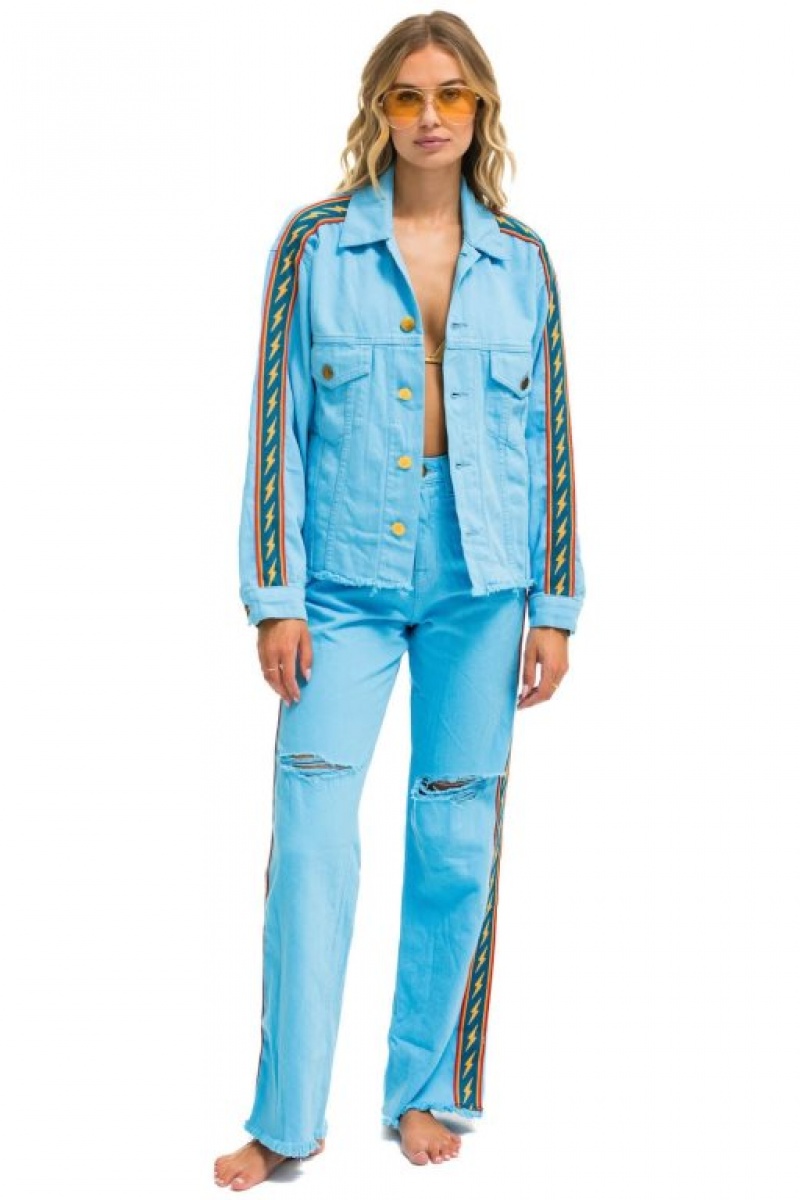 Jeans Aviator Nation Bolt Stripe Hi Rise Wide-leg Gypsy Mujer Blue | 42BEGAKOD