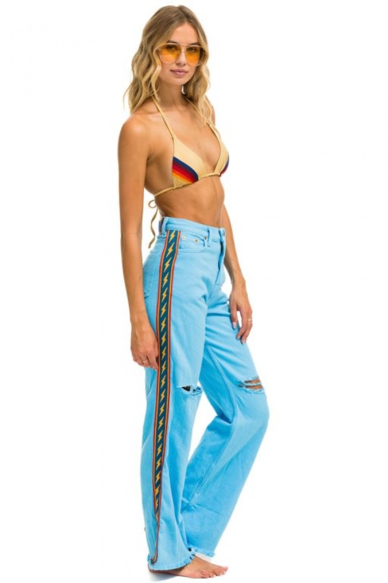 Jeans Aviator Nation Bolt Stripe Hi Rise Wide-leg Gypsy Mujer Blue | 42BEGAKOD