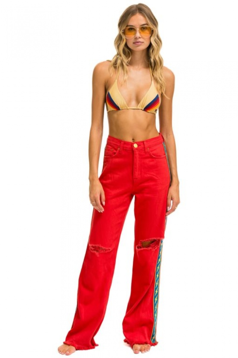 Jeans Aviator Nation Bolt Stripe Hi Rise Wide-leg Gypsy Mujer Red | 42BGXSKAD