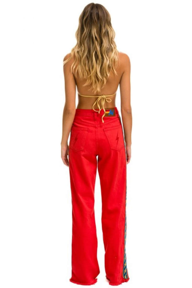 Jeans Aviator Nation Bolt Stripe Hi Rise Wide-leg Gypsy Mujer Red | 42BGXSKAD
