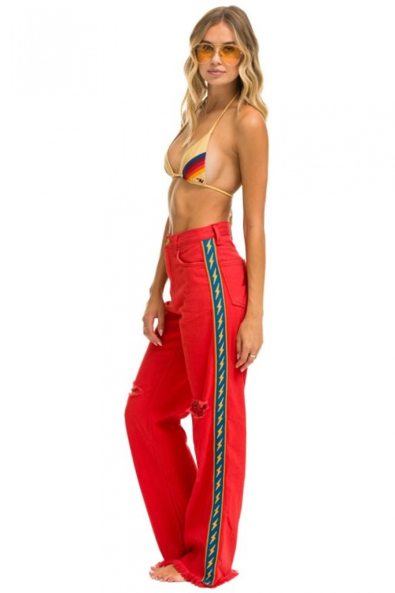Jeans Aviator Nation Bolt Stripe Hi Rise Wide-leg Gypsy Mujer Red | 42BGXSKAD