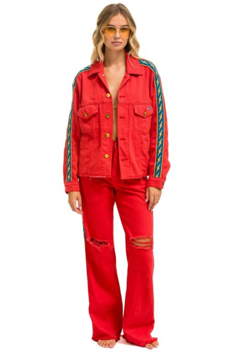 Jeans Aviator Nation Bolt Stripe Hi Rise Wide-leg Gypsy Mujer Red | 42BGXSKAD