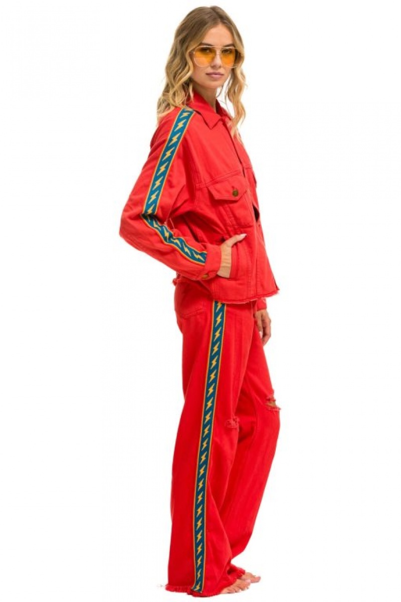 Jeans Aviator Nation Bolt Stripe Hi Rise Wide-leg Gypsy Mujer Red | 42BGXSKAD