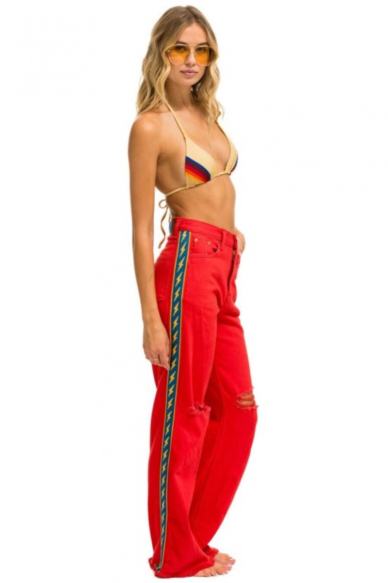 Jeans Aviator Nation Bolt Stripe Hi Rise Wide-leg Gypsy Mujer Red | 42BGXSKAD