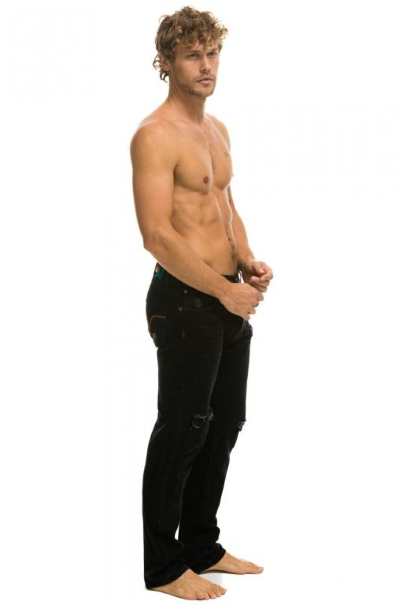 Jeans Aviator Nation Classic Straight Leg Denim Hombre Black | 97GSPTWIR