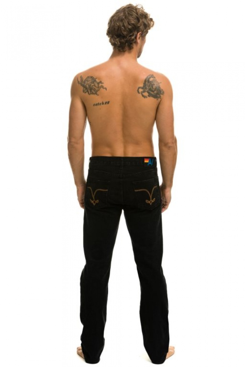 Jeans Aviator Nation Classic Straight Leg Denim Hombre Black | 97GSPTWIR