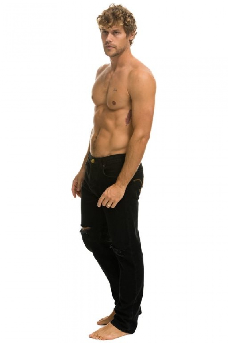 Jeans Aviator Nation Classic Straight Leg Denim Hombre Black | 97GSPTWIR