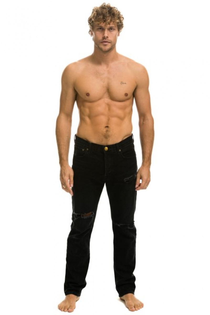 Jeans Aviator Nation Classic Straight Leg Denim Hombre Black | 97GSPTWIR