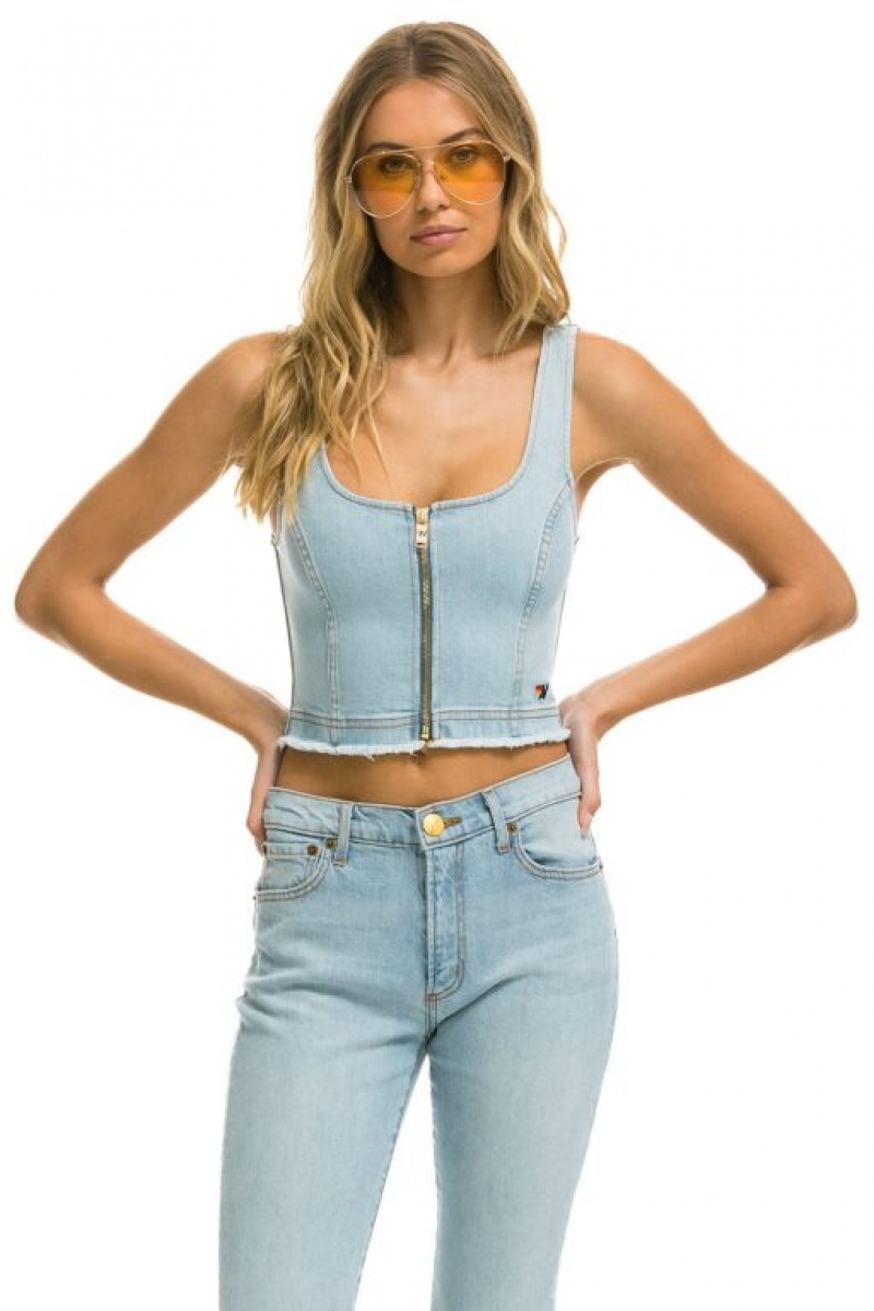 Jeans Aviator Nation Denim Top Zip Front Bustier Mujer Super Light | 41VROJHNG