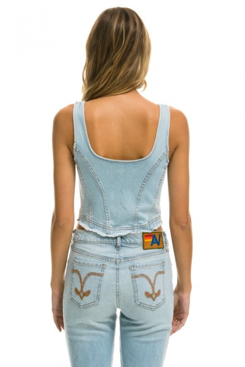 Jeans Aviator Nation Denim Top Zip Front Bustier Mujer Super Light | 41VROJHNG