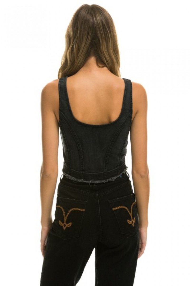 Jeans Aviator Nation Denim Top Zip Front Bustier Mujer Black | 41WKTYIZS