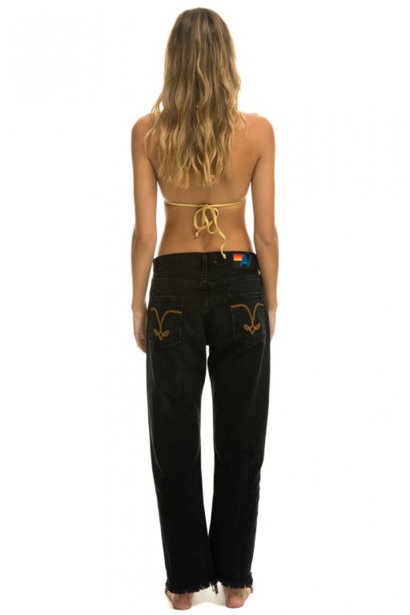 Jeans Aviator Nation Mid Rise Relaxed Surfer Mujer Black | 41OBNYEGF