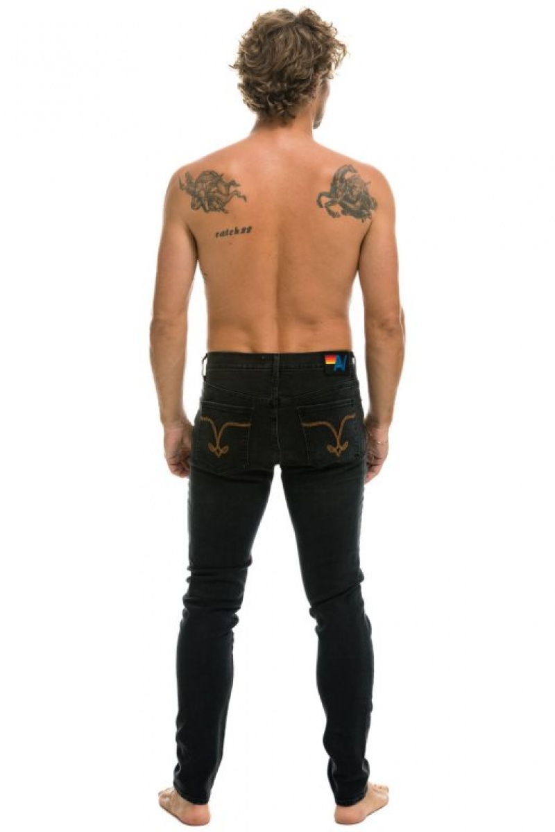 Jeans Aviator Nation Slim Fit Surfer Denim Hombre Black | 97FNOWLCT