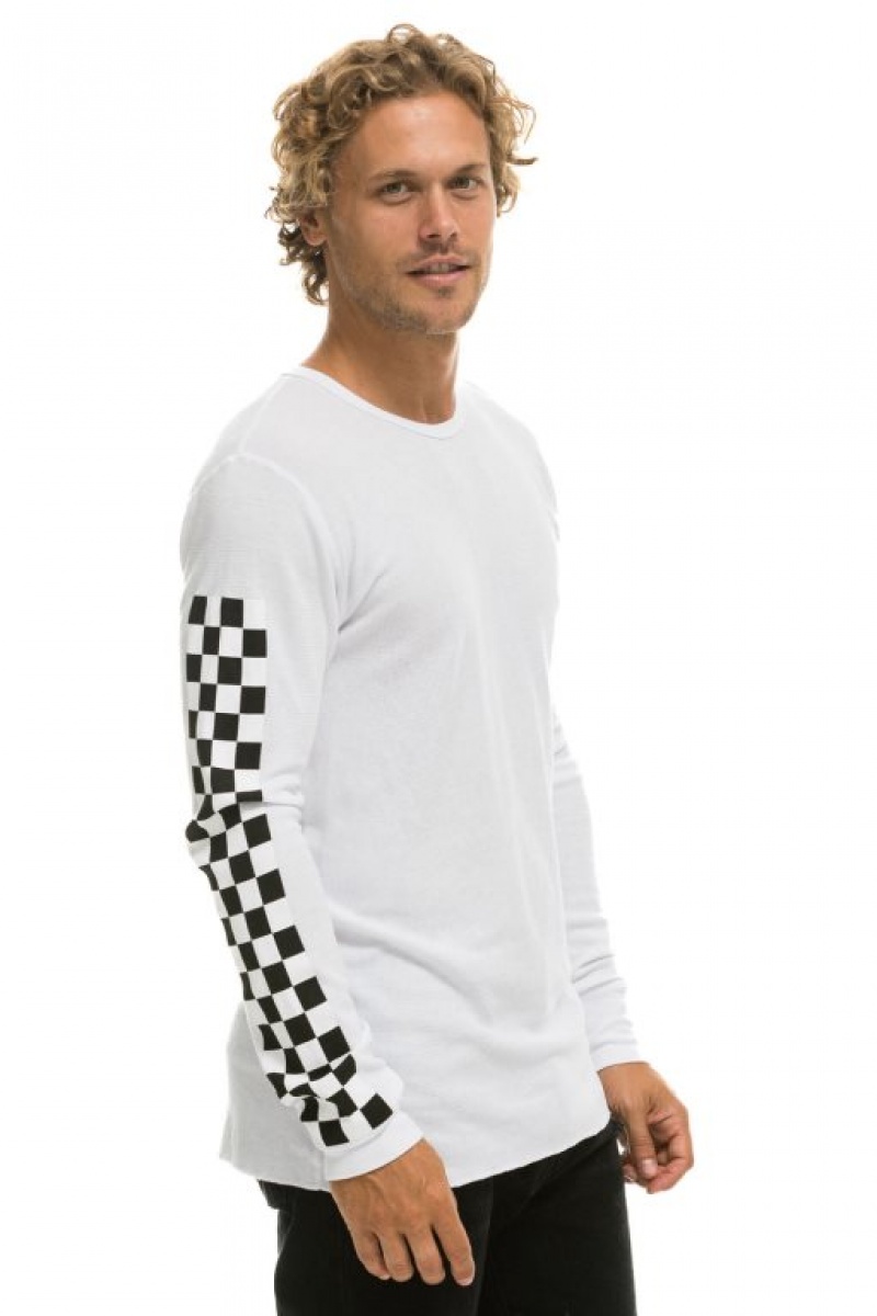 Manga Larga Aviator Nation Check Sleeve Thermal Mujer White | 27OQNGTKS