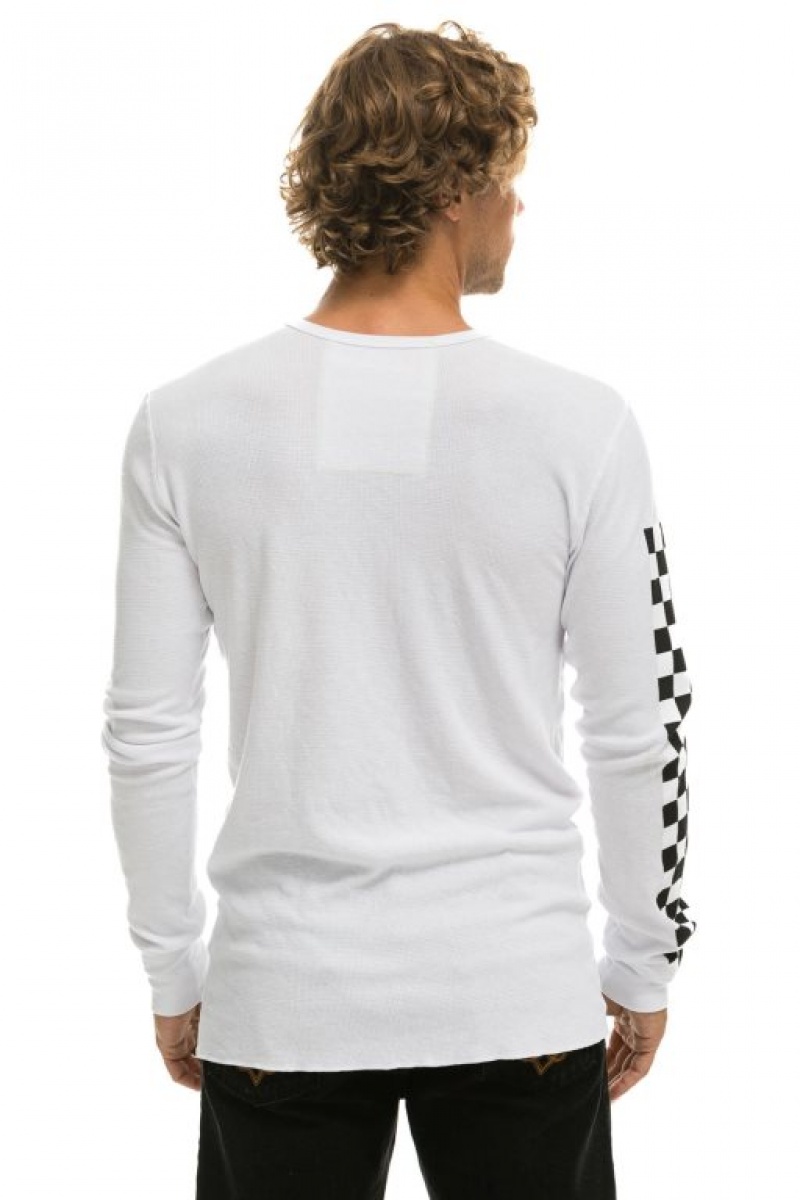 Manga Larga Aviator Nation Check Sleeve Thermal Mujer White | 27OQNGTKS