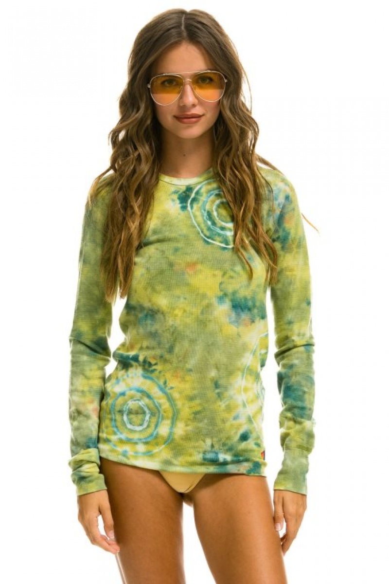 Manga Larga Aviator Nation Hand Dyed Thermal Mujer Green Yellow | 27LHRNSMY