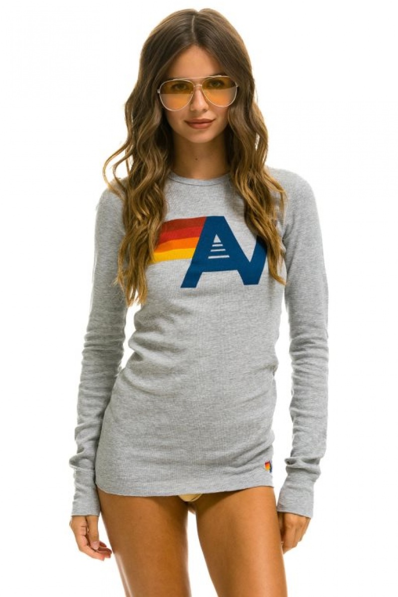 Manga Larga Aviator Nation Logo Thermal Hombre Grey | 71FUJCZGH