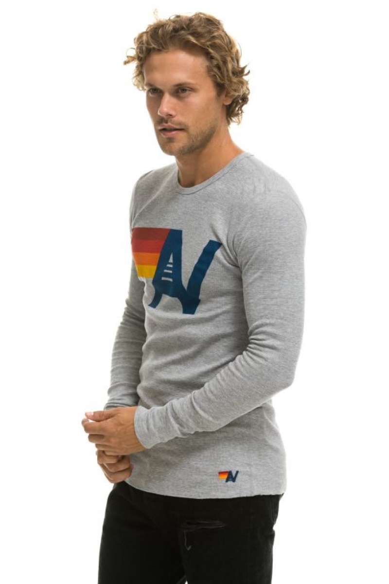 Manga Larga Aviator Nation Logo Thermal Hombre Grey | 71FUJCZGH