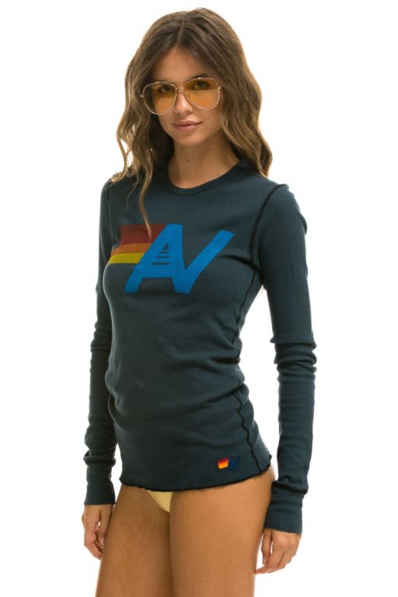 Manga Larga Aviator Nation Logo Thermal Hombre Grey | 71KNASTPC