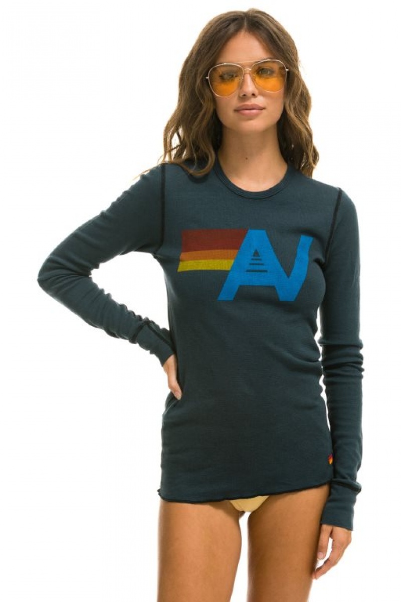 Manga Larga Aviator Nation Logo Thermal Hombre Grey | 71KNASTPC