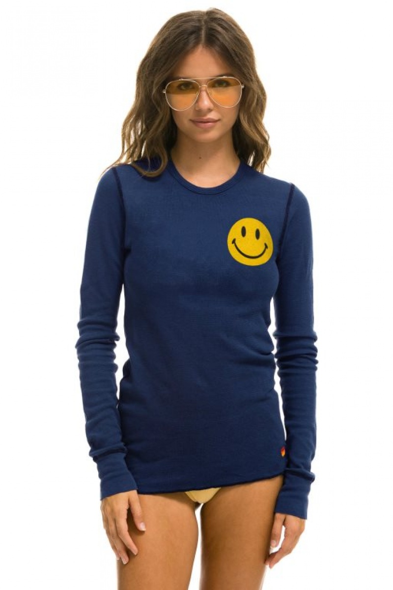 Manga Larga Aviator Nation Smiley 2 Thermal Hombre Navy | 71FSXZGJE