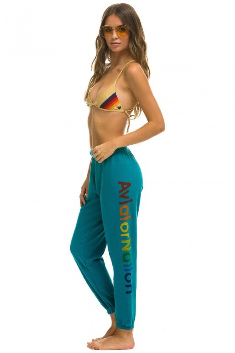 Pantalones Deportivos Aviator Nation Malibu Mujer Turquoise | 40VTMFQZR