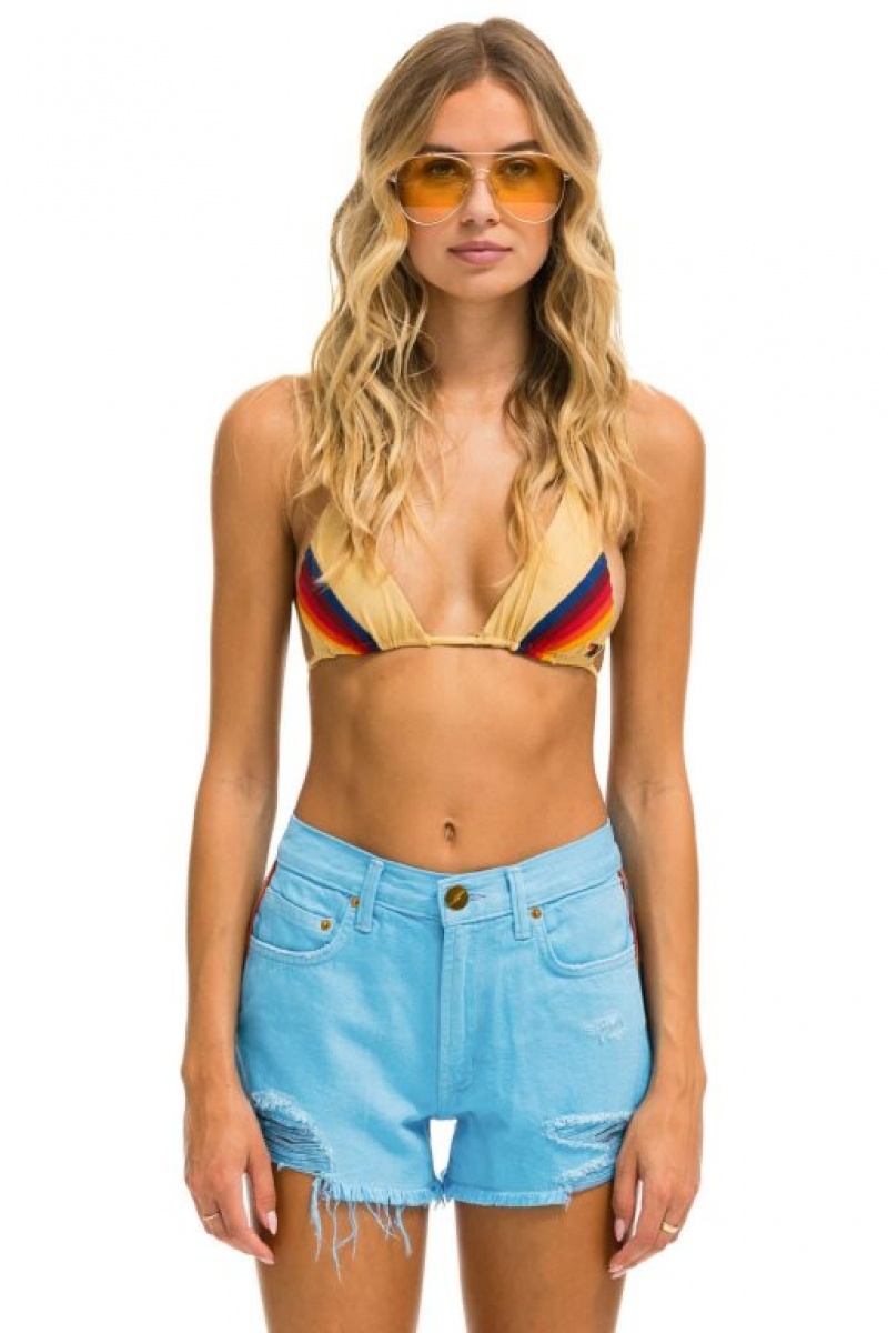 Short Aviator Nation Bolt Stripe Boyfriend Cutoff Jean Mujer Blue | 46PNTIJMZ