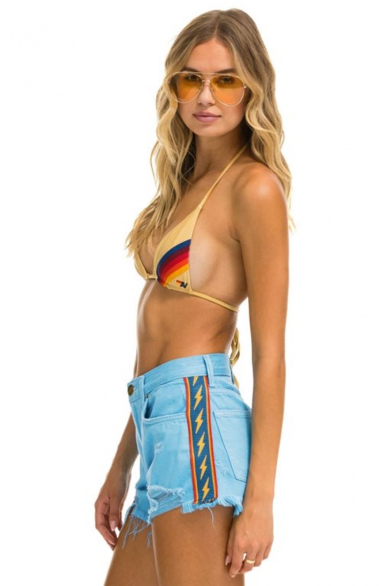 Short Aviator Nation Bolt Stripe Boyfriend Cutoff Jean Mujer Blue | 46PNTIJMZ