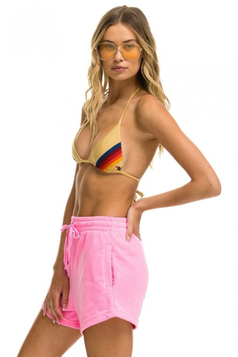 Short Aviator Nation Logo Embroidery Light Weight Lounger Mujer Pink | 43ZTOWHEI