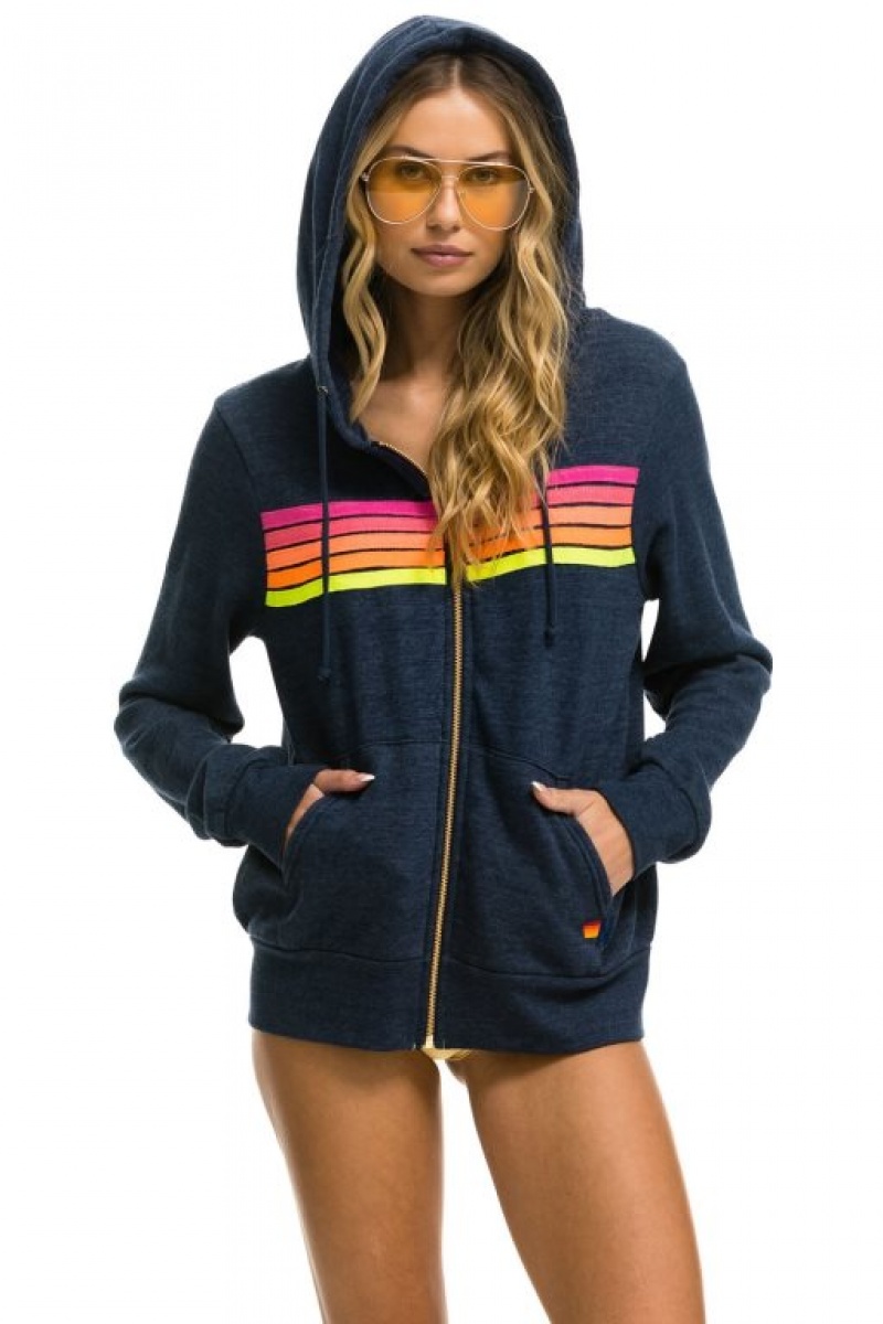 Sudadera con Capucha Aviator Nation 5 Stripe Mujer Navy | 04MWXYPRN