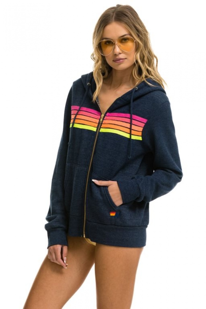 Sudadera con Capucha Aviator Nation 5 Stripe Mujer Navy | 04MWXYPRN