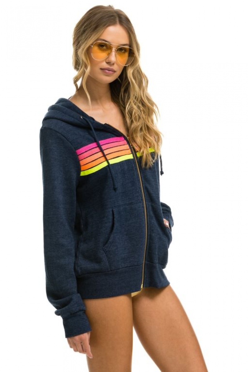 Sudadera con Capucha Aviator Nation 5 Stripe Mujer Navy | 04MWXYPRN