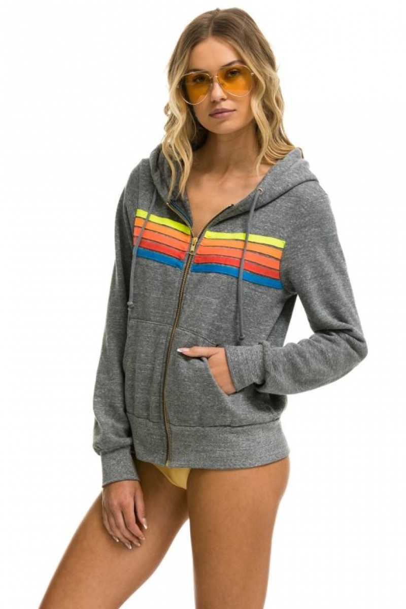 Sudadera con Capucha Aviator Nation 5 Stripe Mujer Grey / Multicolor | 04PTUQXCR