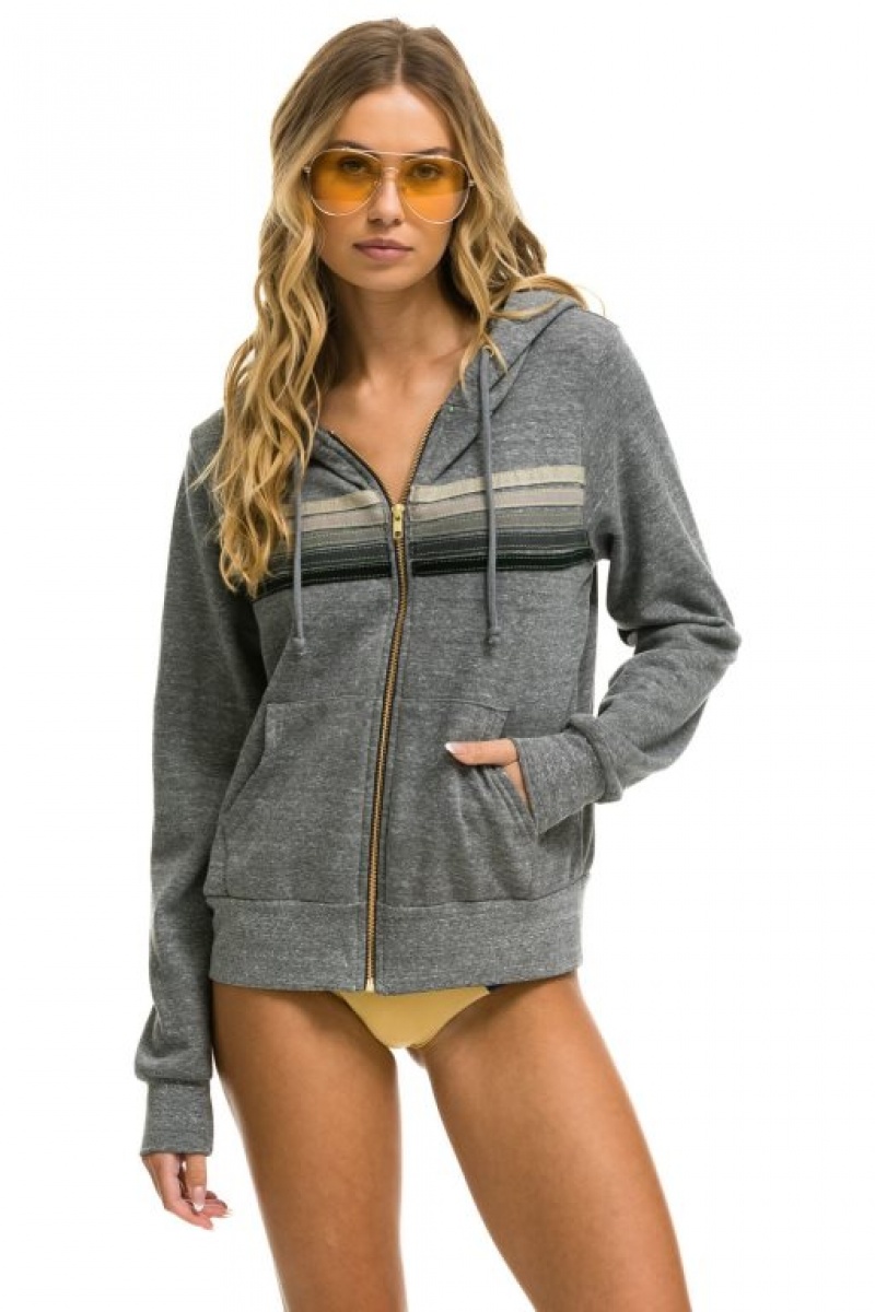 Sudadera con Capucha Aviator Nation 5 Stripe Mujer Grey / Grey | 04TSXYIVA