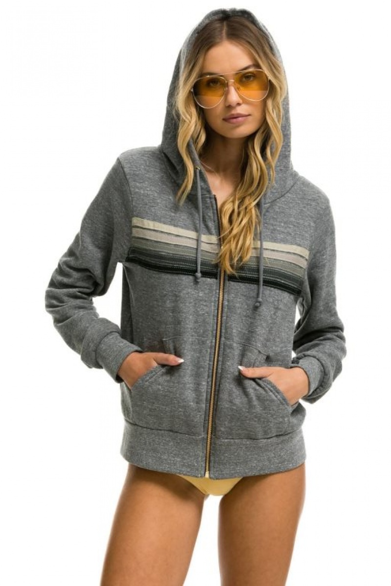 Sudadera con Capucha Aviator Nation 5 Stripe Mujer Grey / Grey | 04TSXYIVA