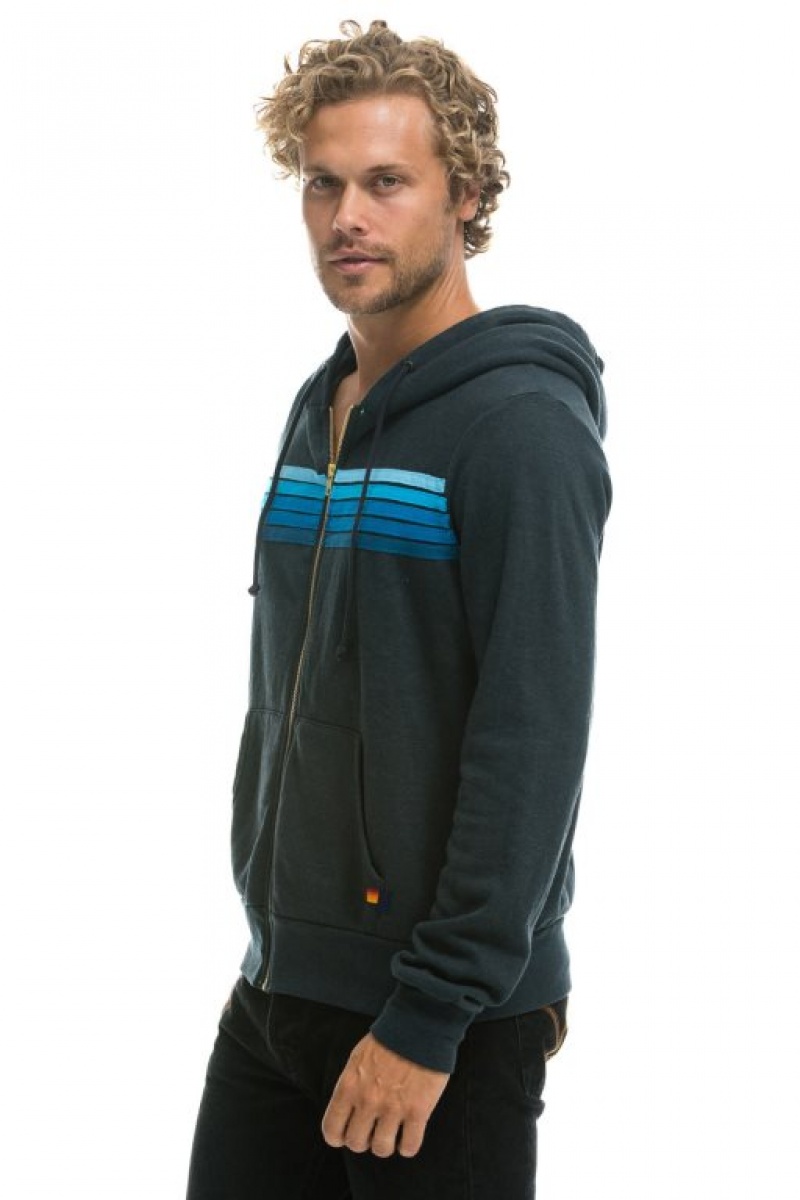Sudadera con Capucha Aviator Nation 5 Stripe Mujer Grey / Blue | 04VWNAJKL