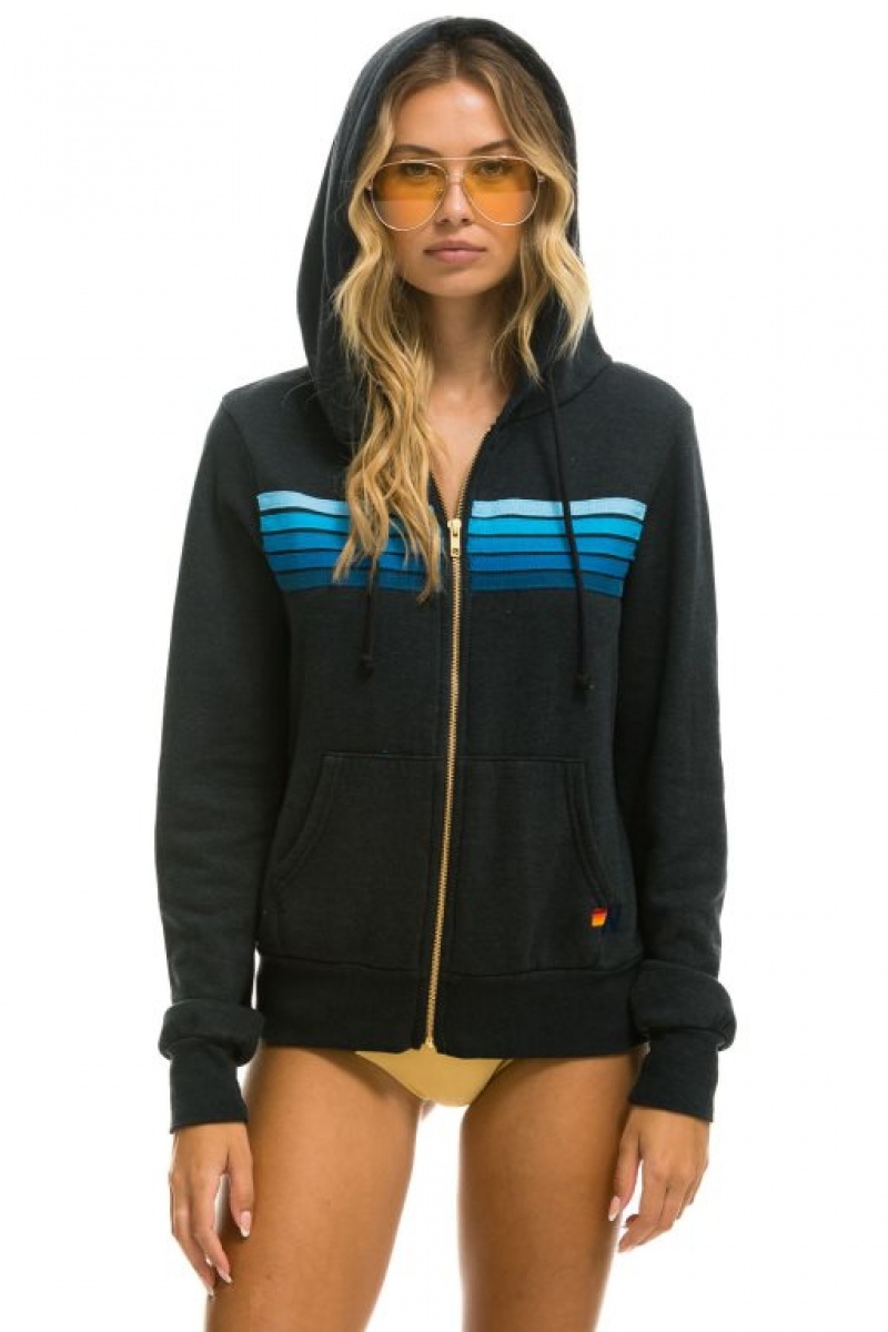 Sudadera con Capucha Aviator Nation 5 Stripe Mujer Grey / Blue | 04VWNAJKL