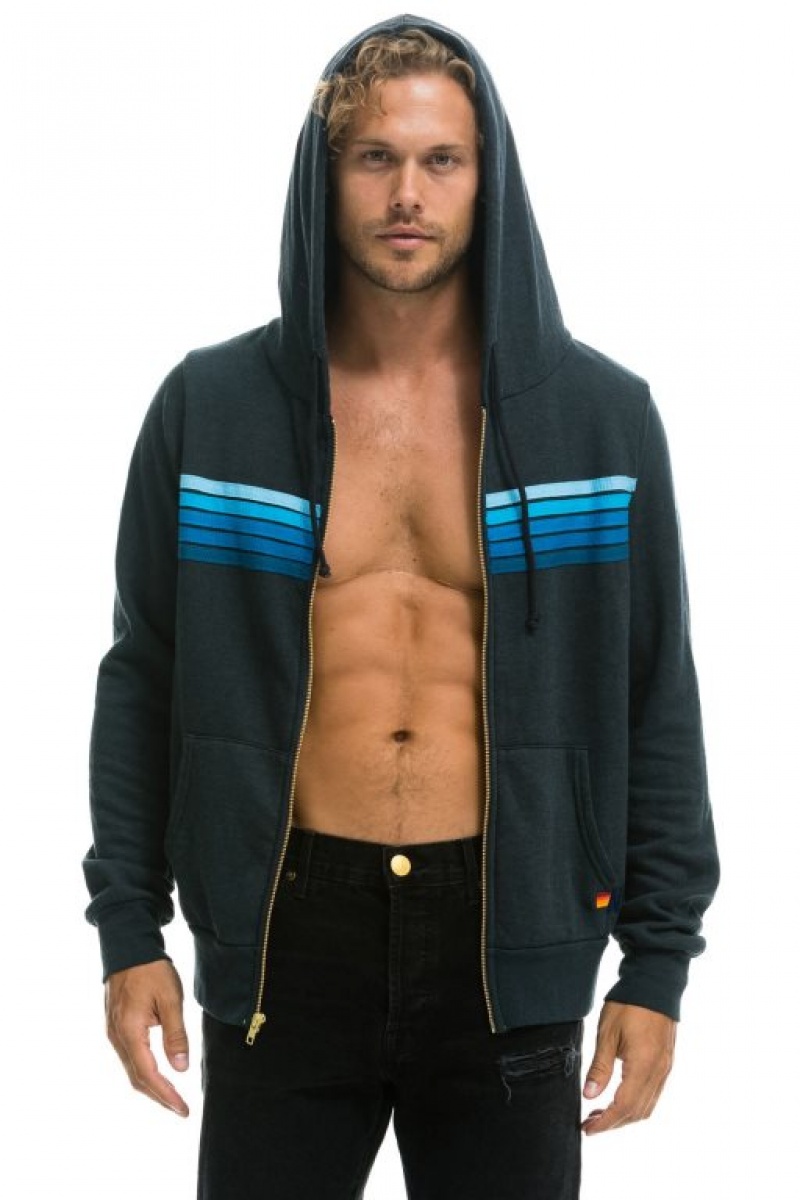 Sudadera con Capucha Aviator Nation 5 Stripe Mujer Grey / Blue | 04VWNAJKL